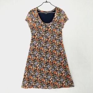 Karen Kane Black Floral Cap Sort Sleeve Summer Crew Neck Mini Dress P2691